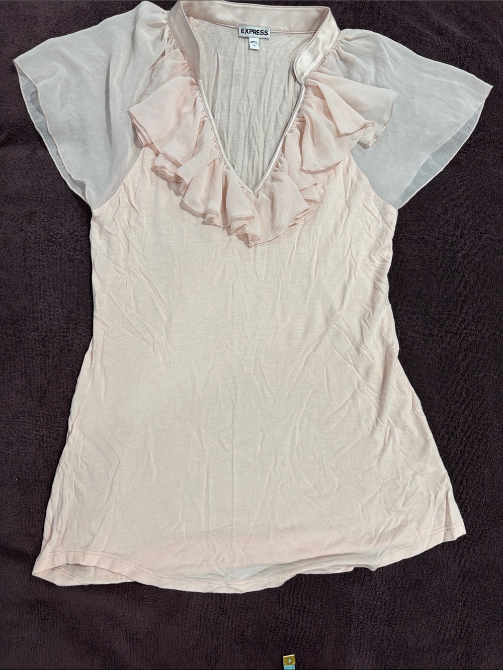 Express Blush Pink Ruffle V-Neck Blouse